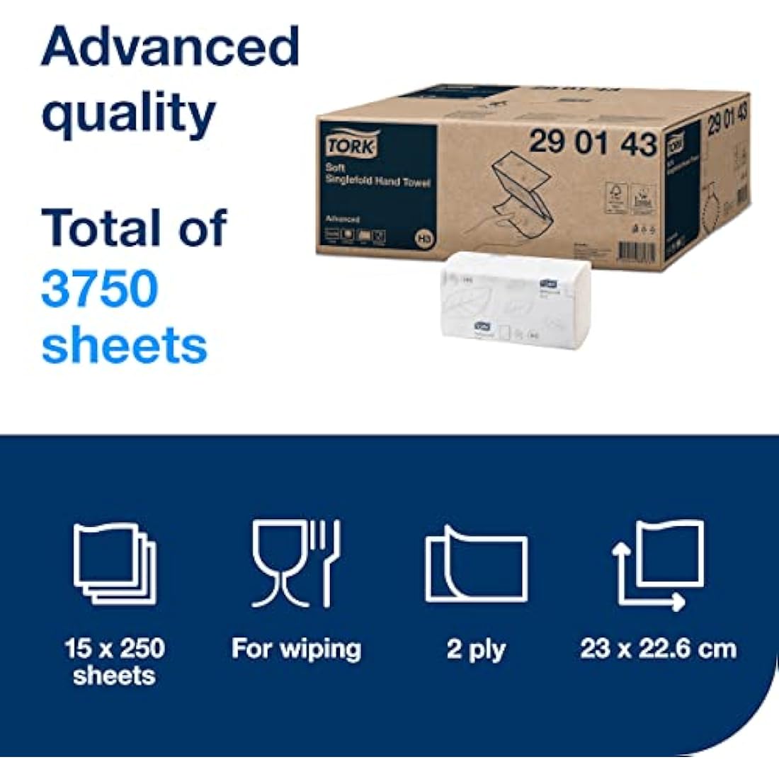 Tork Singlefold 2-Ply White Paper Hand Towels | H3 System | 3750 Sheets