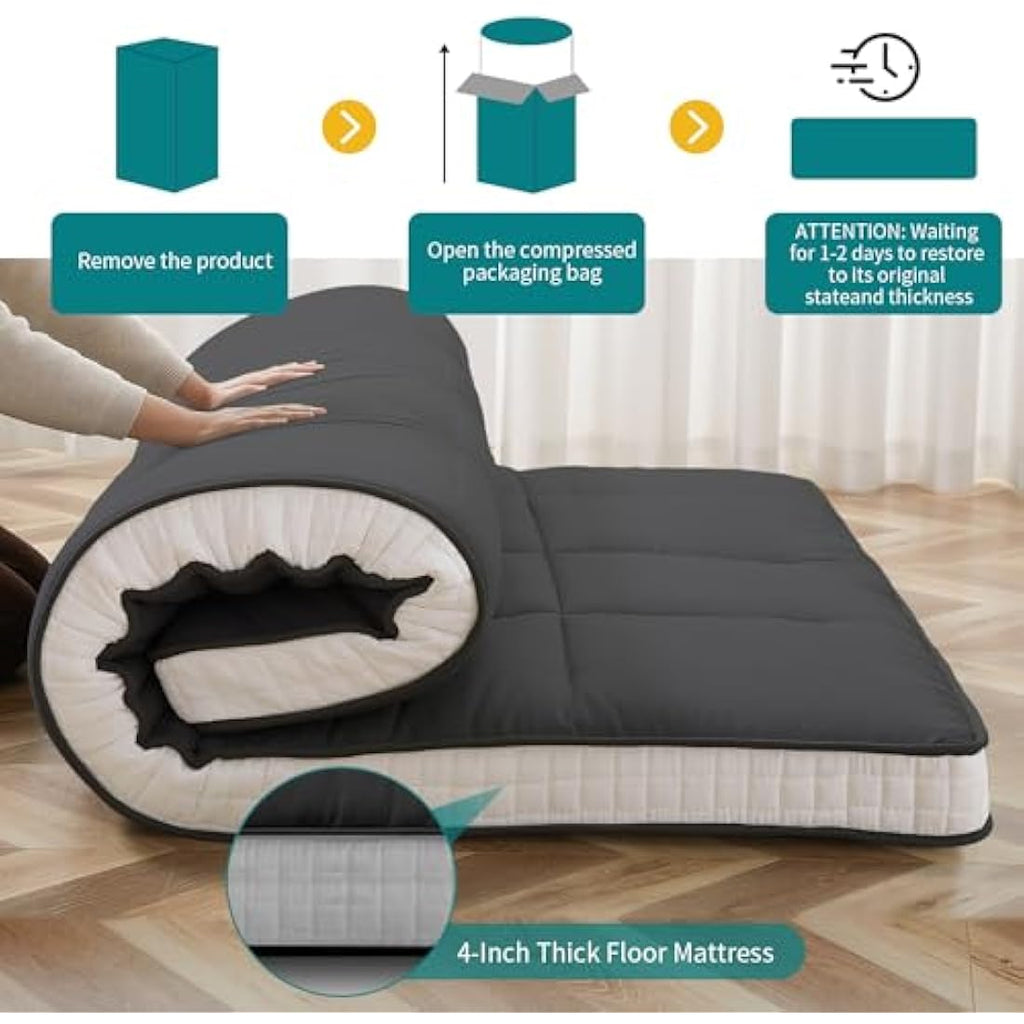 SUNYRISY Japanese Futon Floor Mattress – Memory Foam Foldable Bed, Black
