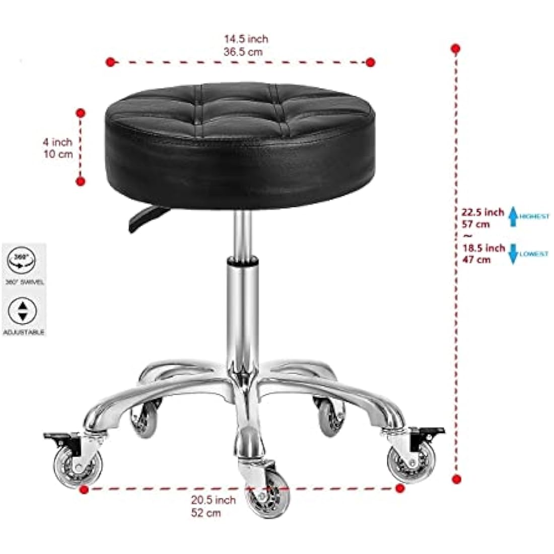 McDooFly Heavy Duty Rolling Stool – Adjustable Swivel Salon Chair with Wheels