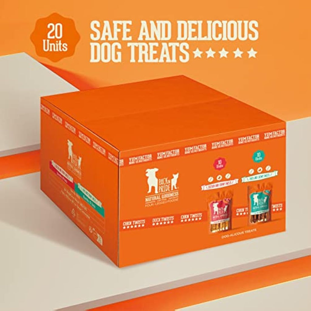 Pack'n Pride Chicken & Duck Rawhide Twists - 20 Pack Dog Chews