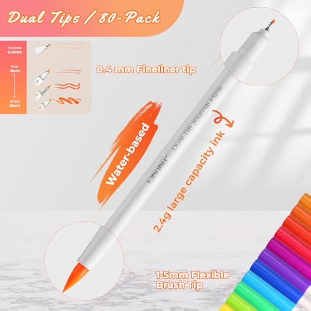 Ohuhu 80 Colours Dual Tip Brush & Fineliner Art Markers for Journaling
