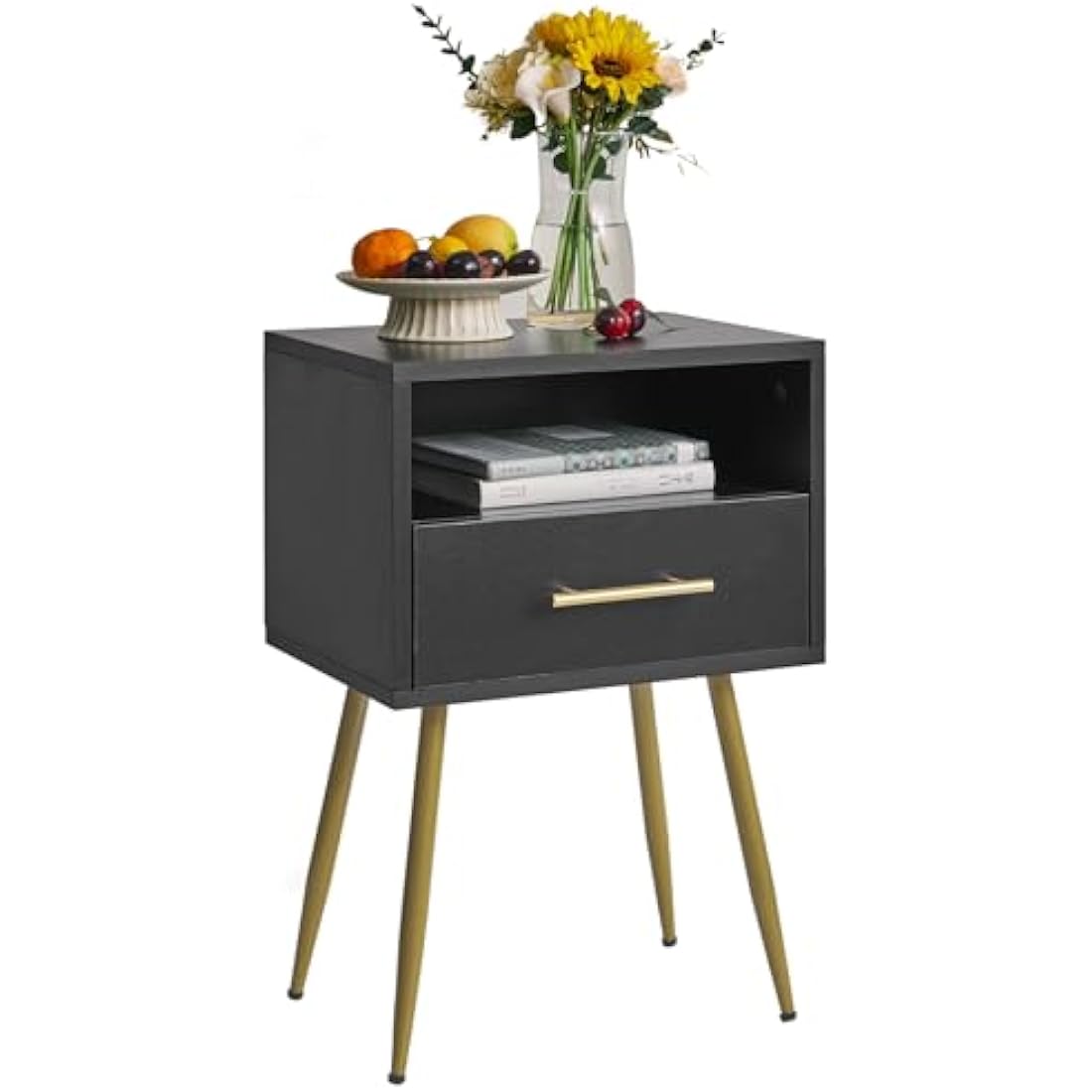 IBUYKE Mid-Century Modern Nightstand | 2-Tier Black End Side Table