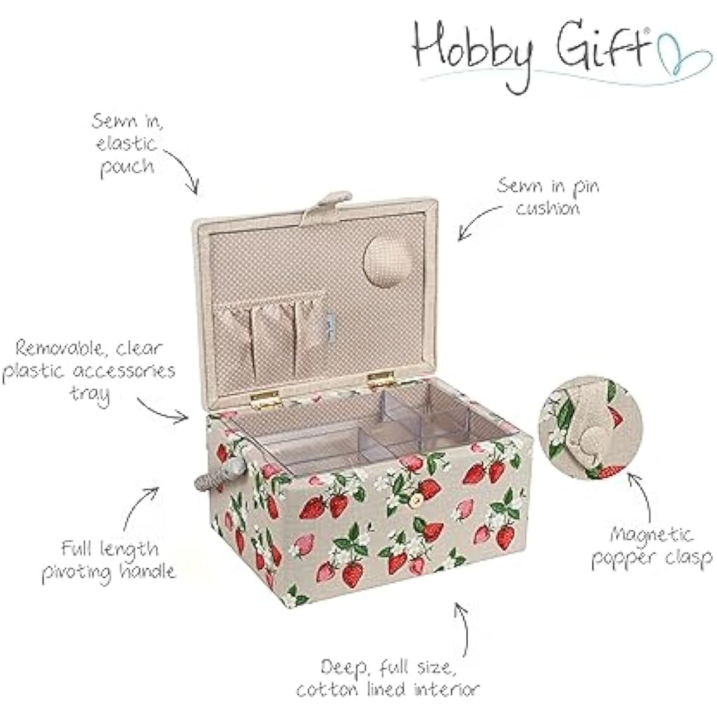 Hobby Gift Medium Sewing Box – Embroidered Strawberry Craft Storage Case