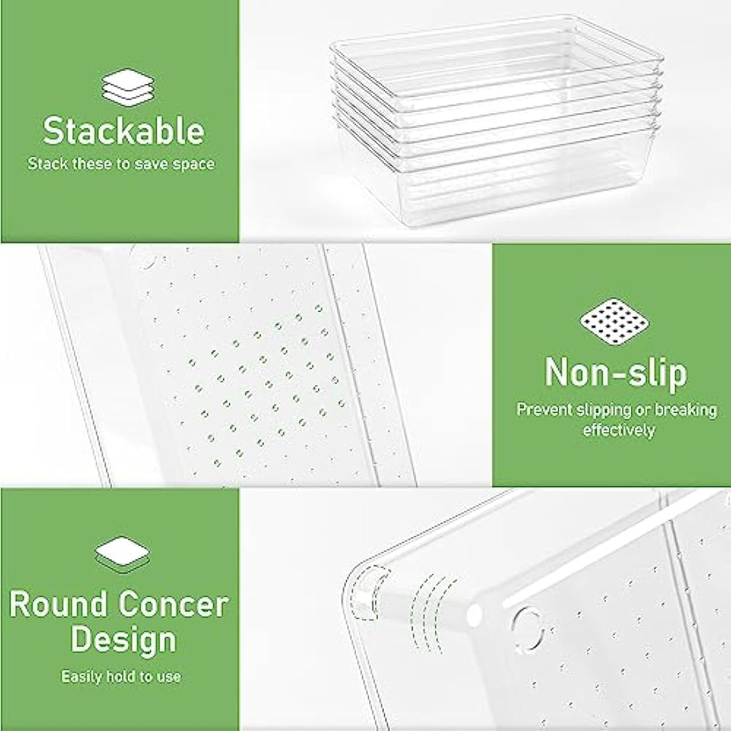 Giklux Clear Acrylic Drawer Organiser Trays - 6 Pcs Desk & Kitchen Dividers