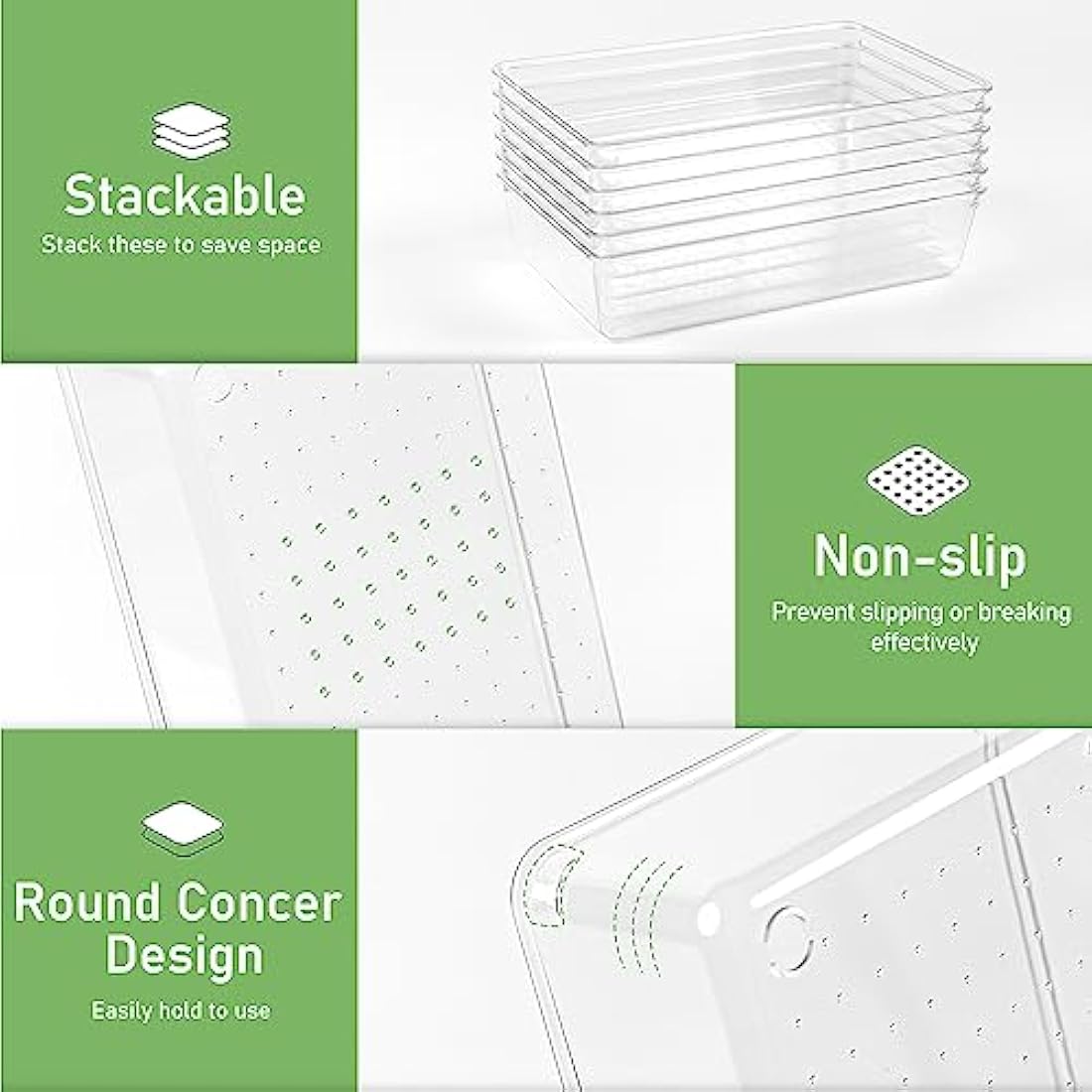 Giklux Clear Acrylic Drawer Organiser Trays - 6 Pcs Desk & Kitchen Dividers