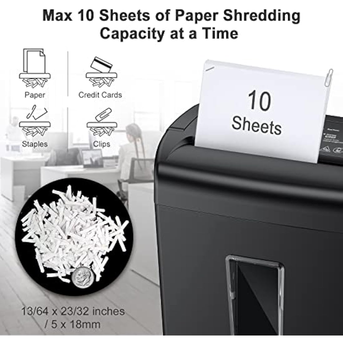 Bonsaii 10-Sheet Cross-Cut Paper Shredder – 21L Home Office Machine