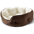Round Sherpa Dog Bed – Washable Calming Pet Bed, Brown, 25"