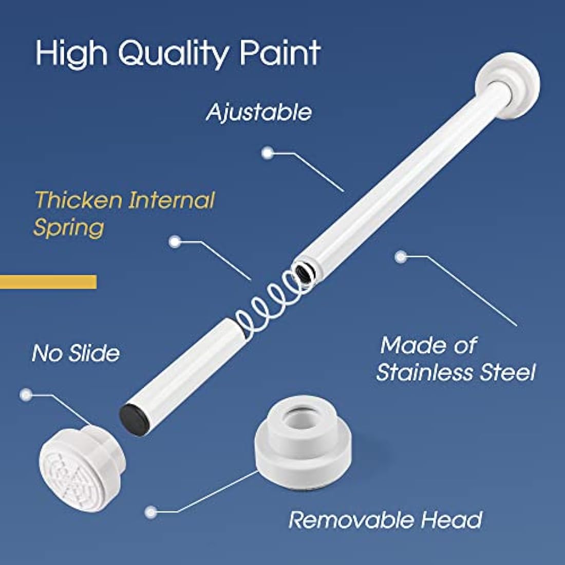 Stainless Steel Tension Shower Curtain Pole, 83-130cm, White