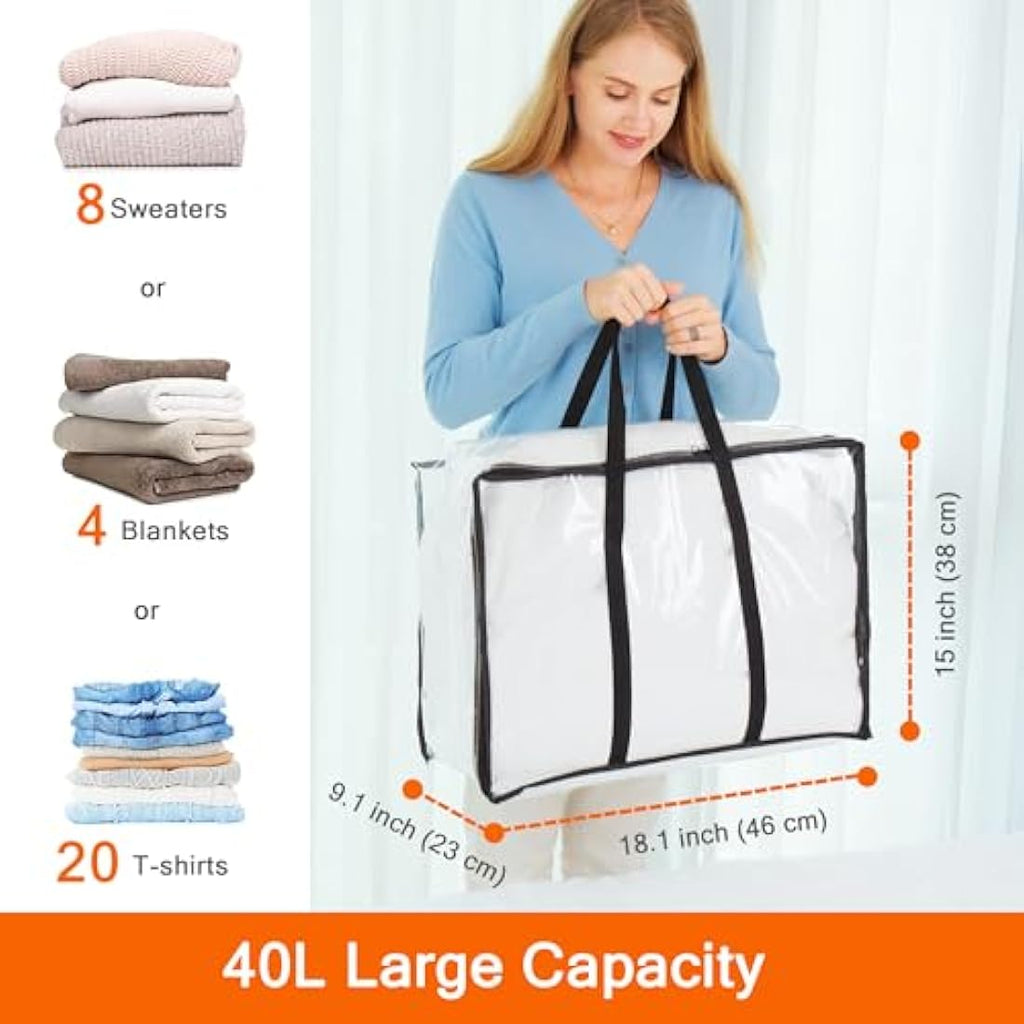 Vieshful 5-Pack Clear Comforter Storage Bags | 40L PVC Closet Organizers
