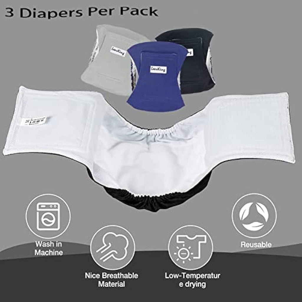 LeerKing Male Dog Belly Bands – Leakproof Reusable Diapers, 3 Pack, XXXL