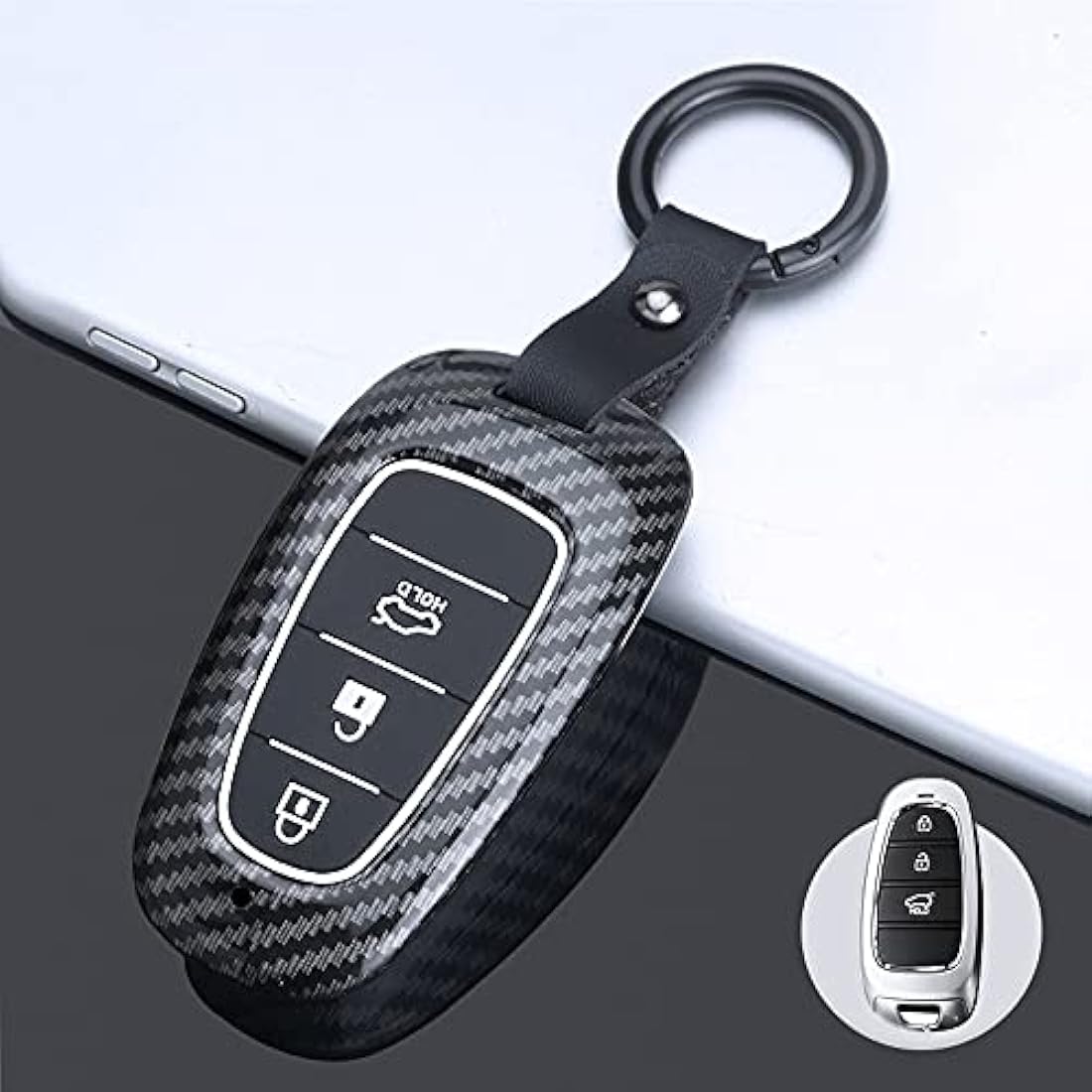ontto Car Key Fob Cover for Hyundai Sonata Tucson Santa Fe – Carbon Black