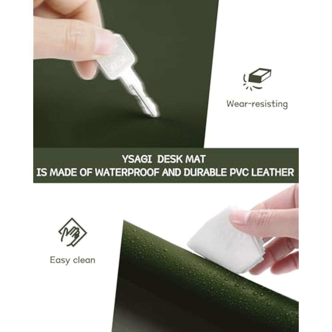 YSAGi Leather Desk Pad – Waterproof Non-Slip Office Writing Mat, Pine Green