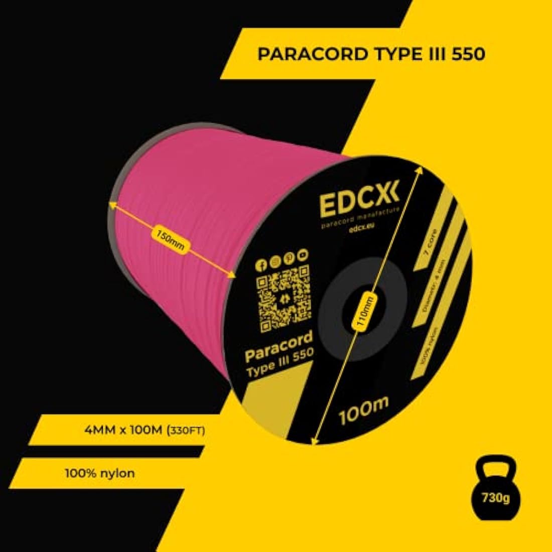 EDCX 550 Paracord – 4mm Type III 7-Strand Nylon Rope for Camping & DIY