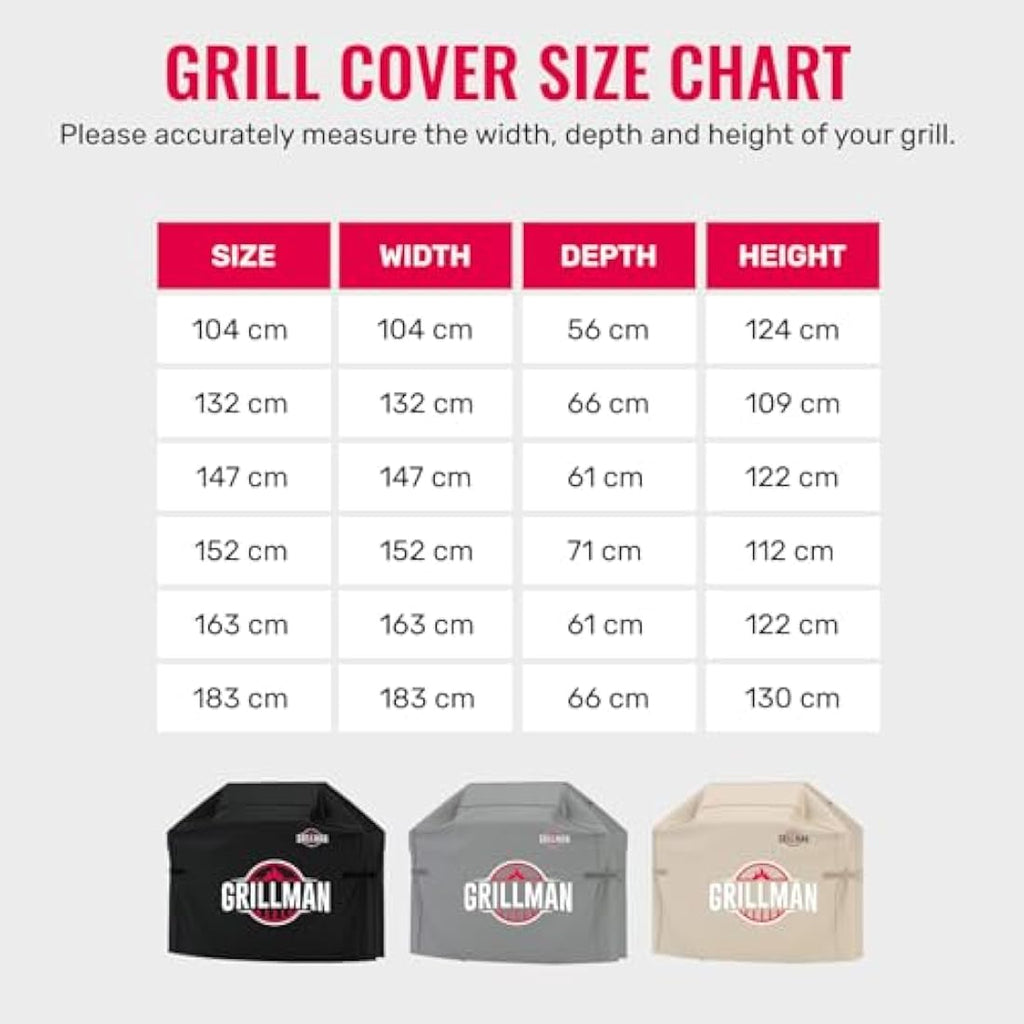Grillman Heavy Duty BBQ Cover – Waterproof & Wind-Resistant, Grey
