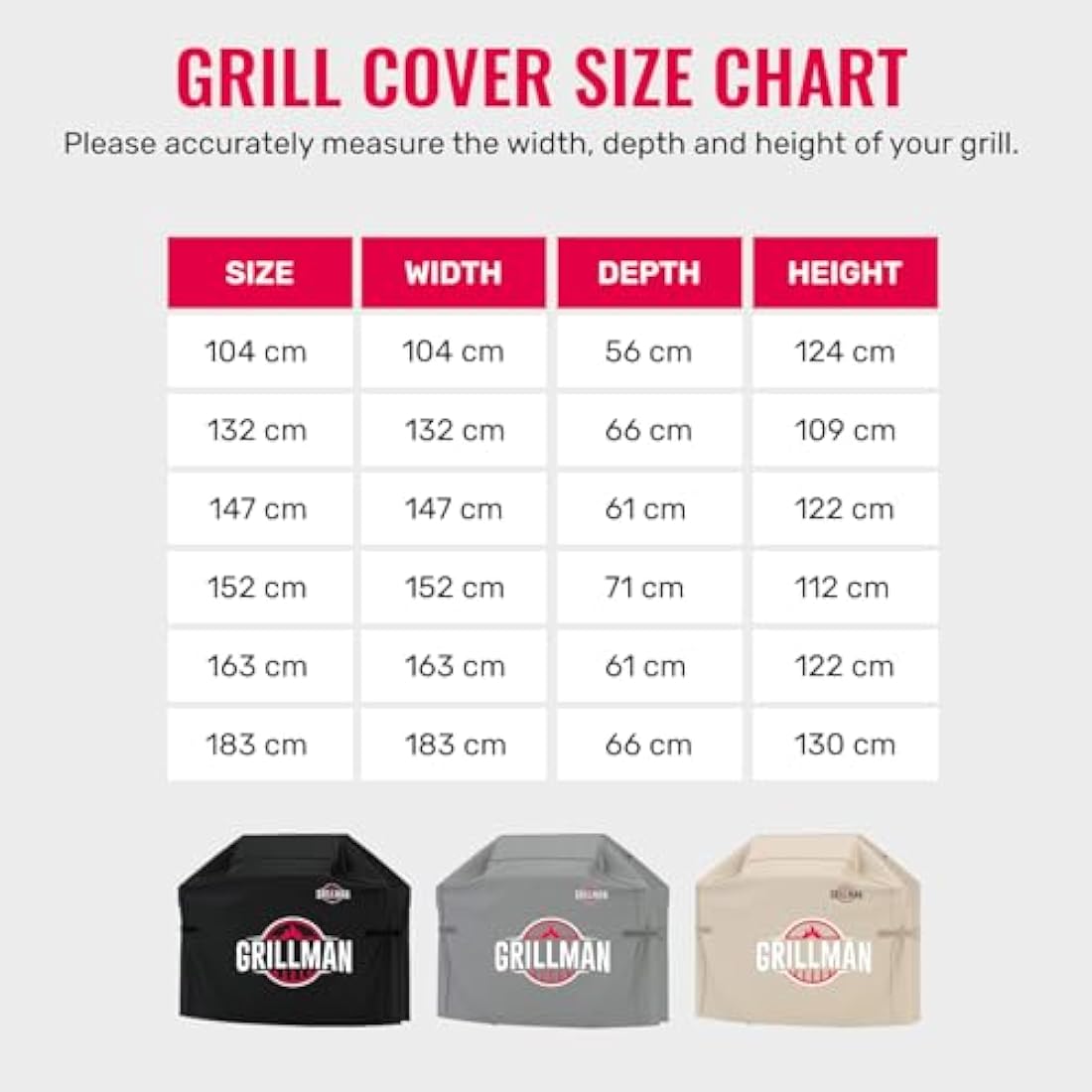 Grillman Heavy Duty BBQ Cover – Waterproof & Wind-Resistant, Grey