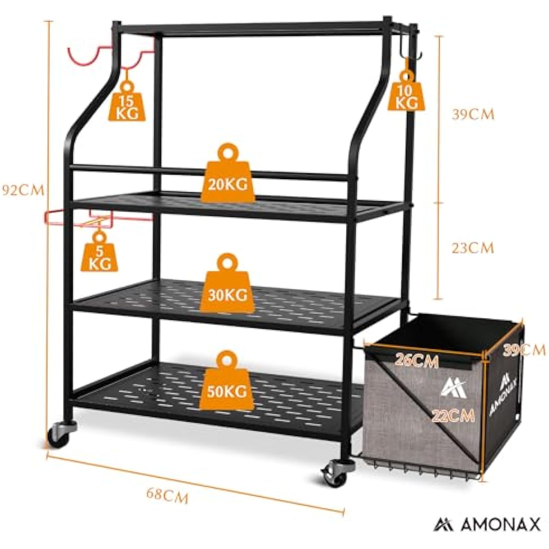 Amonax Home Gym Storage Rack | Mobile Iron Weight Stand & Fitness Organizer