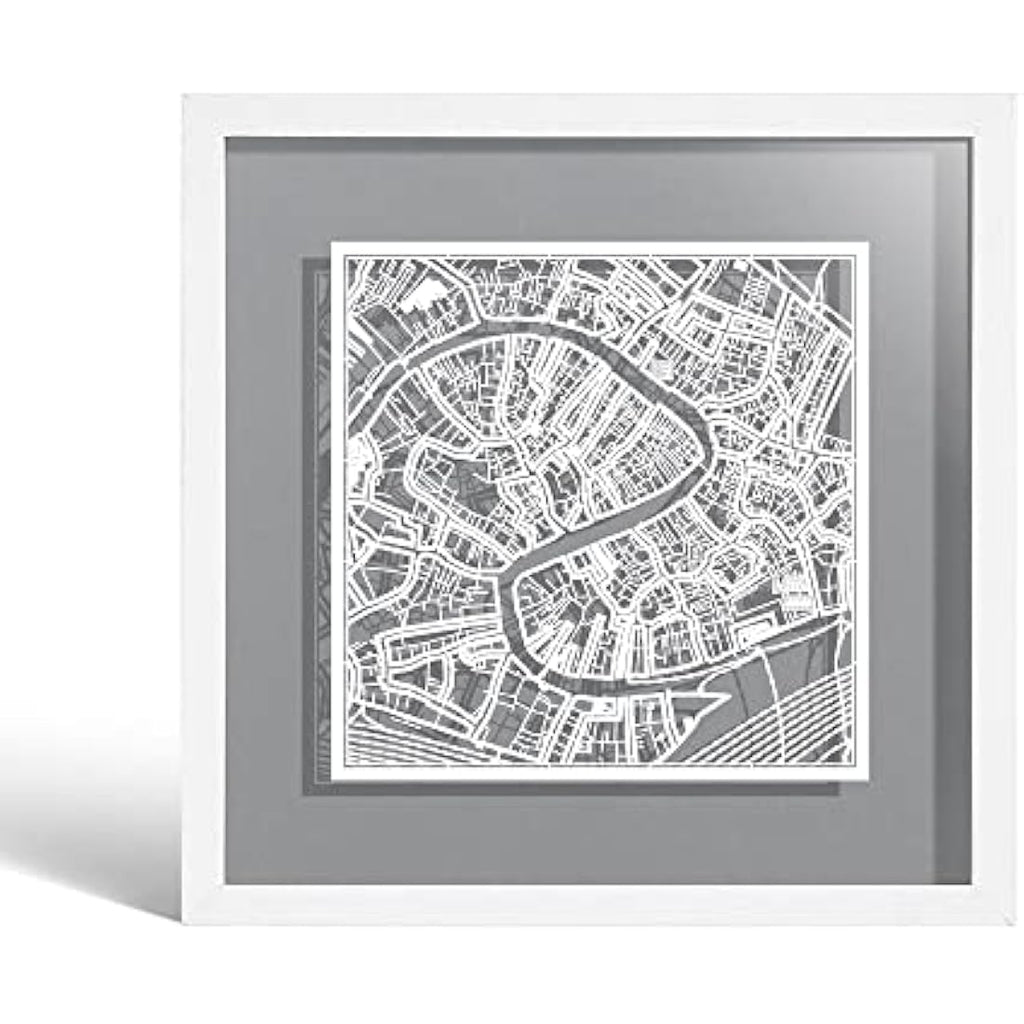 Venice Paper Cut Map Framed Wall Art | Jolof Store 9x9 White Paper Art