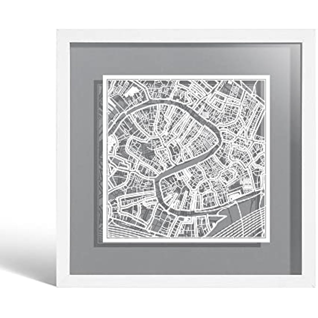 Venice Paper Cut Map Framed Wall Art | Jolof Store 9x9 White Paper Art