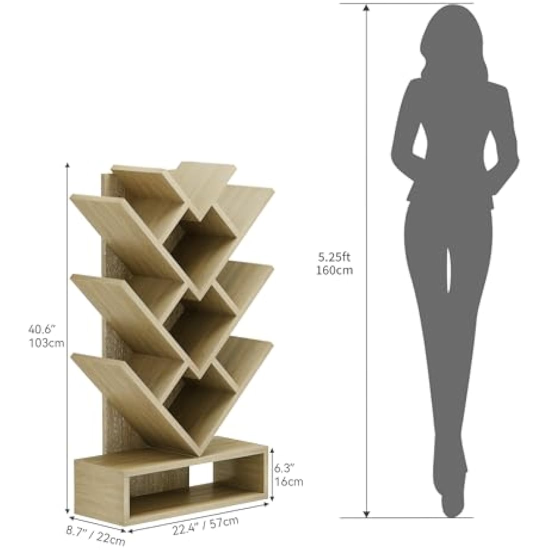 YITAHOME Tree Bookshelf – 8-Tier Floor Standing Bookcase with Drawer, Oak