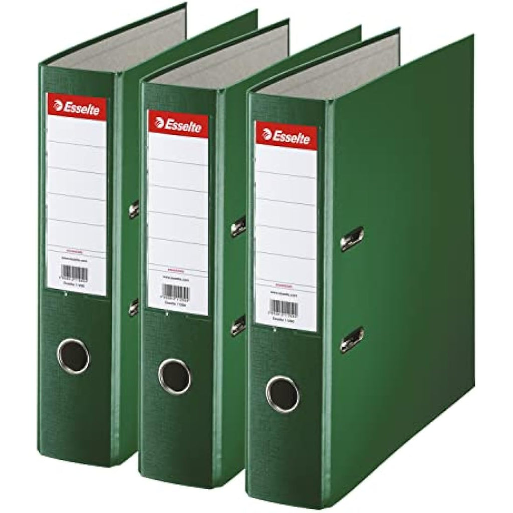 Esselte A4 Lever Arch Files – Green 75mm Plastic Folders (3 Pack)