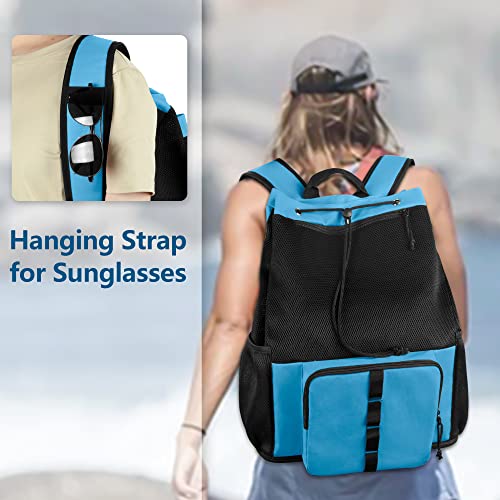 Fasrom Mesh Beach Backpack – Sand-Free Bottom Swim & Gym Bag, Blue