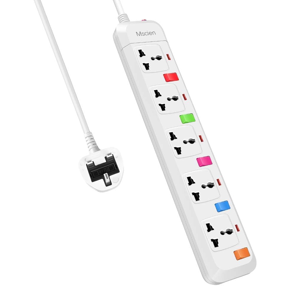 Mscien 5 Way Extension Lead | Universal Power Strip with 1.8m Cord