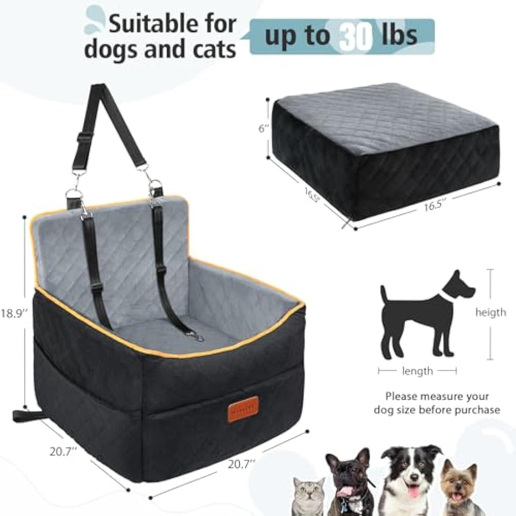 HEGGCOOE Memory Foam Dog Car Seat | Washable Booster Seat for Medium Dogs