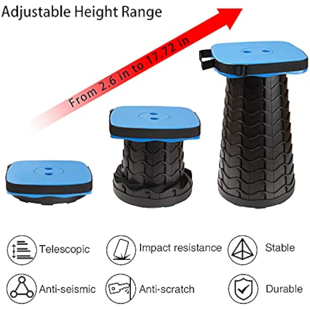 FIEMACH Portable Telescopic Stool - Upgraded Square Folding Seat, Blue