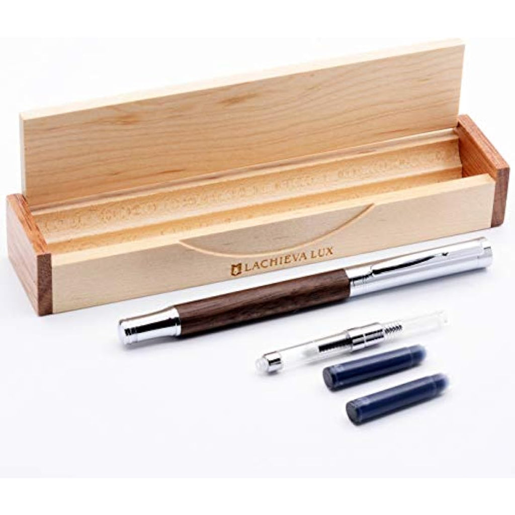 LACHIEVA Luxury Walnut Wood Fountain Pen with German Fine Nib