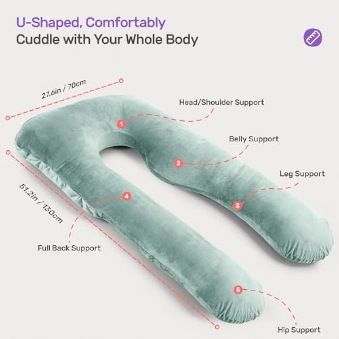 Nuliie U-Shaped Pregnancy Pillow | Full Body Support Velvet Cover - Green
