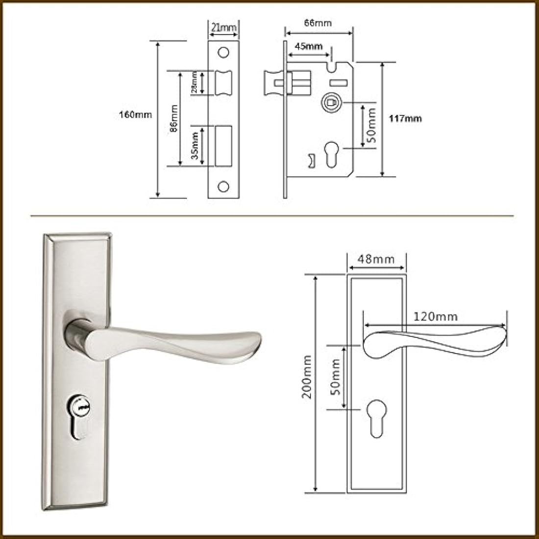 Qrity Zinc Alloy Door Handle Lever Lock Set with 3 Copper Keys