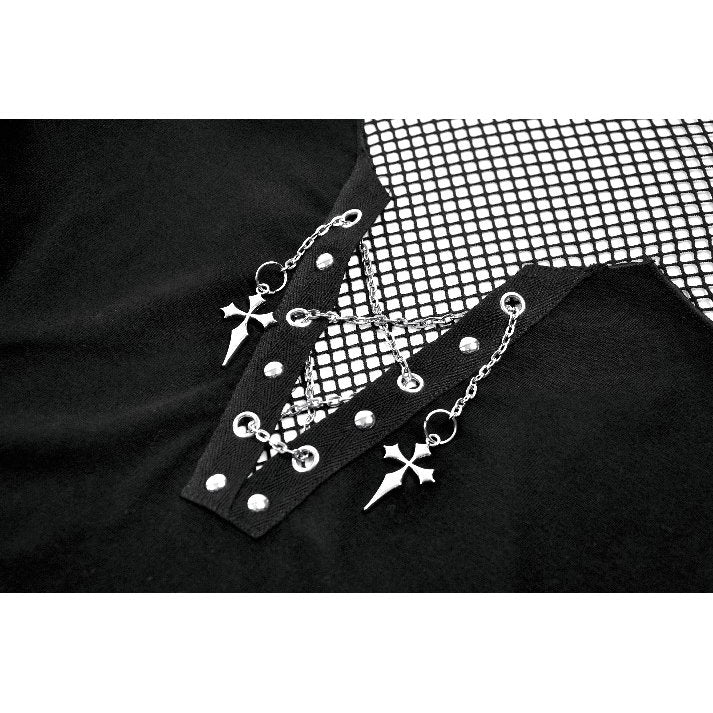Dark in Love Dark Punk Mesh Chain Top | Gothic Fishnet High-Neck Shirt