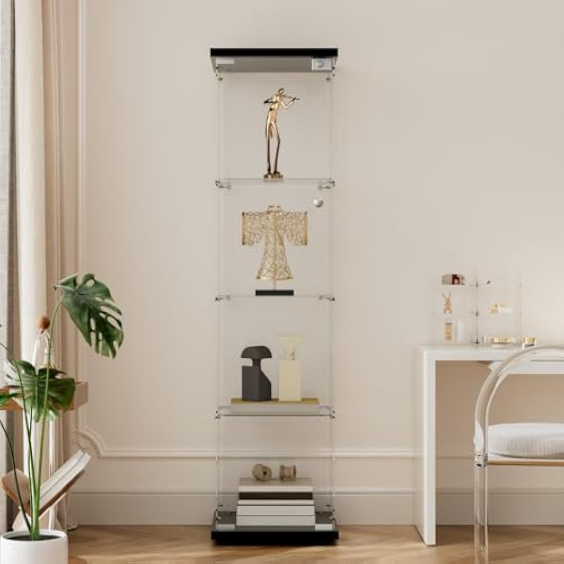 Beauty4U 4-Shelf Glass Display Cabinet | 64" Tempered Glass Showcase, Black