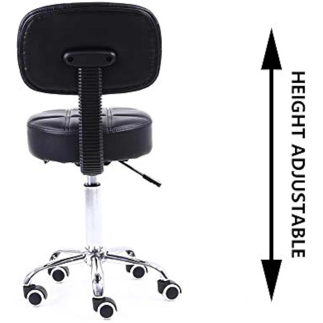 KKTONER Round Rolling Stool with Back - Adjustable PU Leather Salon Chair