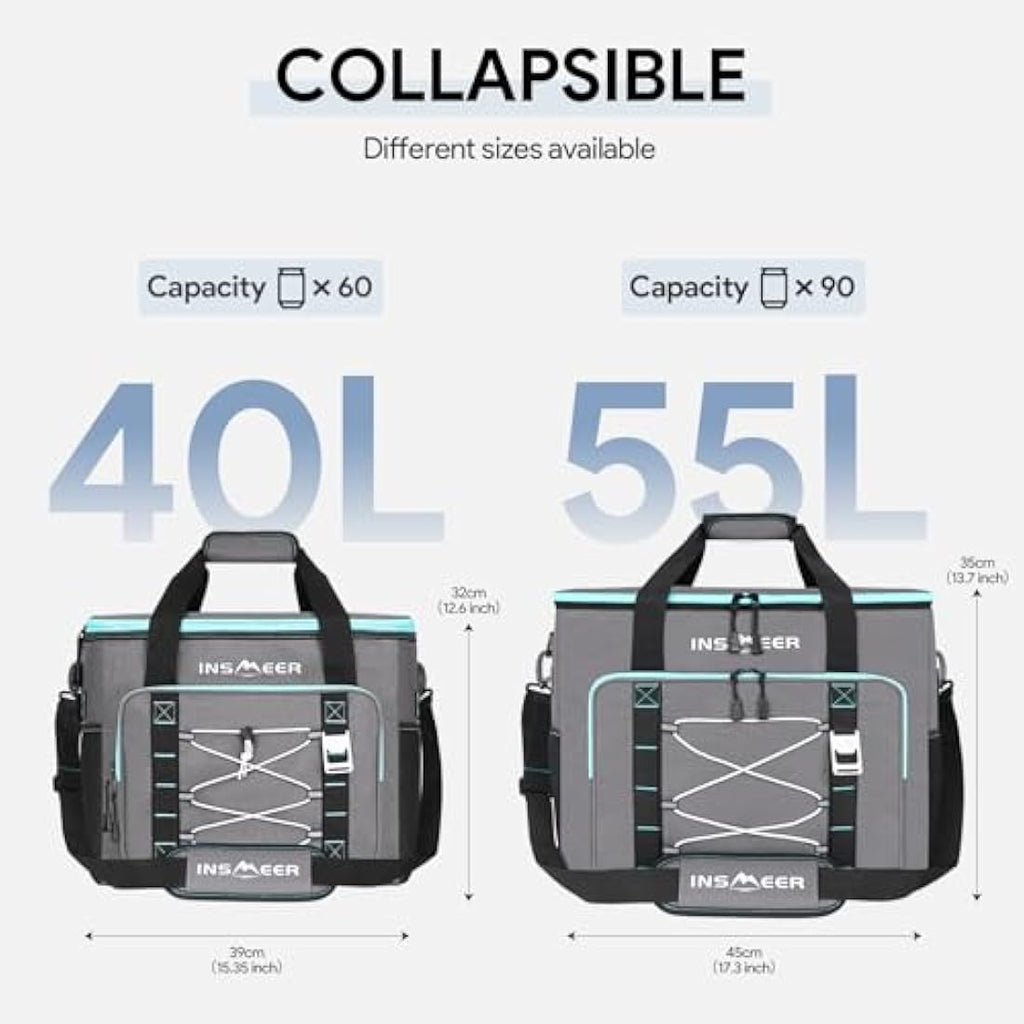 INSMEER 40L Insulated Soft Cooler Bag – 60 Can Leakproof Foldable Cooler