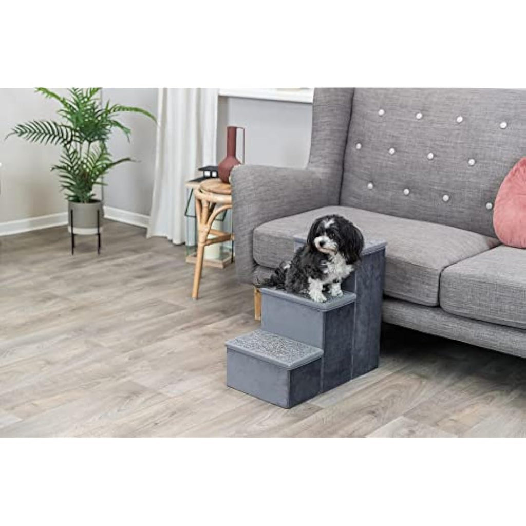 TRIXIE Foldable 3-Step Pet Stairs with Storage | Velour Dog Steps