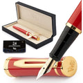 Wordsworth & Black Fountain Pen Set | 18K Gilded Broad Nib - Crimson Red