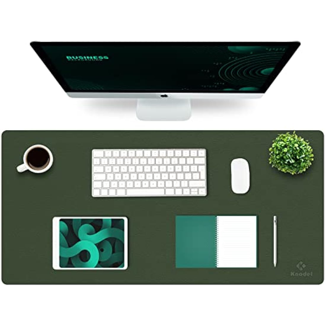 K KNODEL Leather Desk Mat | Large Office Mouse Pad & Blotter, Dark Green