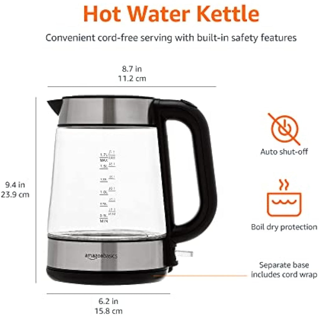 Electric Glass Kettle – 1.7L Fast Boiling Cordless Tea Pot
