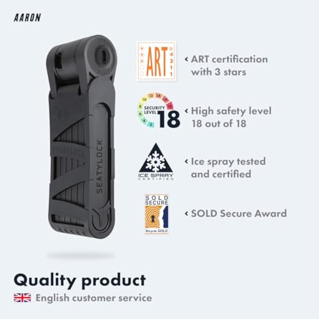 AARON Folding Bicycle Lock Level 18 – High Security 90cm Bike Lock