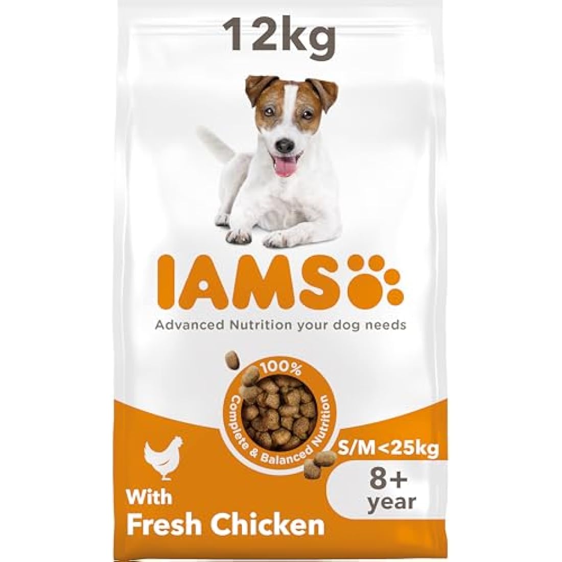 IAMS Senior Dog Food - Chicken Dry Kibble for Small & Medium Dogs 12kg