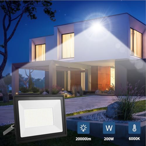 Ankishi 200W LED Floodlight | IP66 Waterproof 6500K Outdoor Security Light