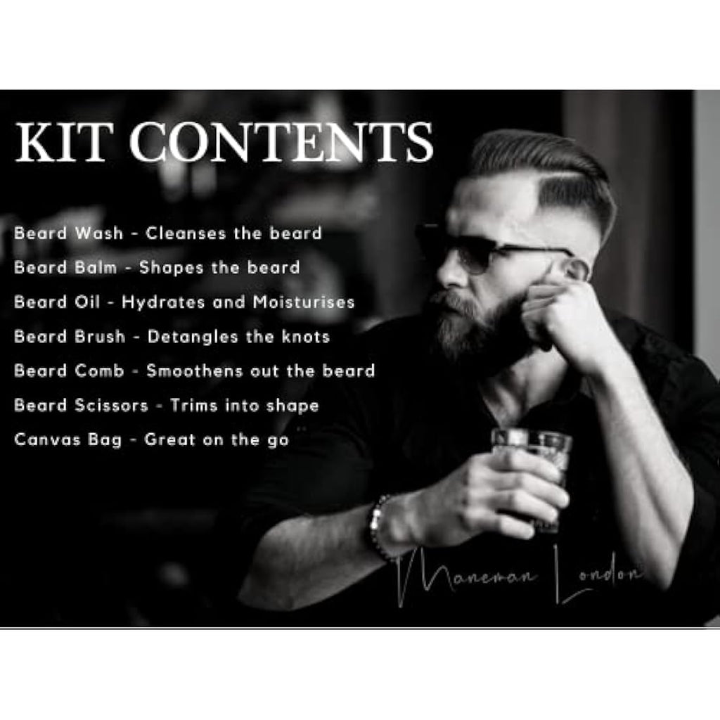 Maneman London Beard Grooming Kit - 7 Piece Natural Gift Set for Men
