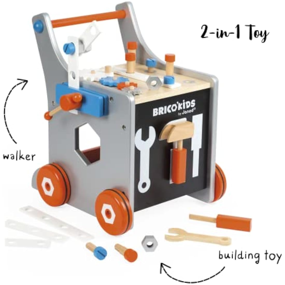Janod Brico'Kids Wooden DIY Trolley - Magnetic Pretend Play Tool Set
