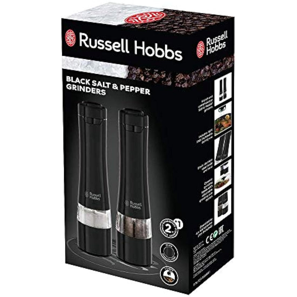 Russell Hobbs Electric Salt and Pepper Mill Set – Black Stainless Steel