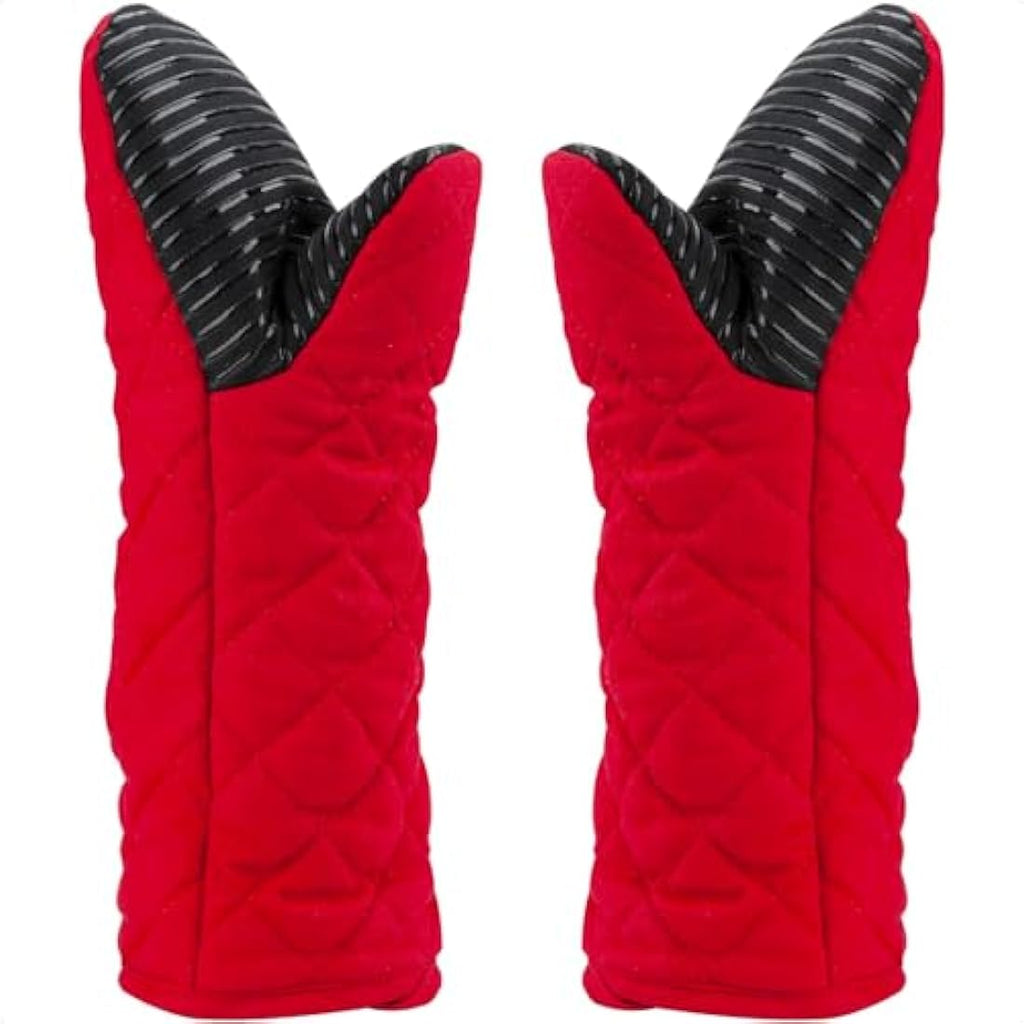 AYADA Silicone Oven Mitts – 13" Long Heat Resistant Gloves, 2 Pack Red