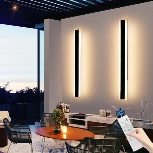 Mikeru 2-Pack Dimmable LED Outdoor Wall Lights | 100CM IP65 Remote Control
