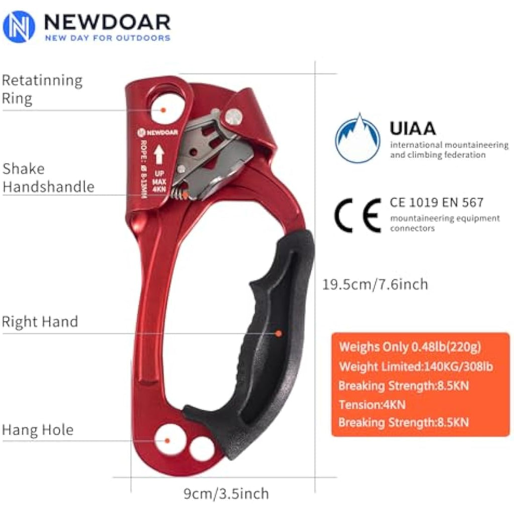 NewDoar Hand Ascender | UIAA Certified Rock Climbing Rope Clamp
