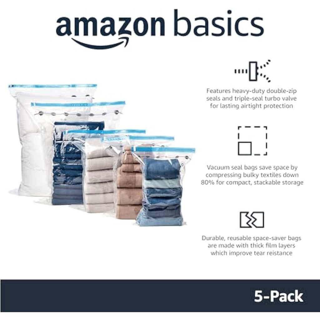 Vacuum Compression Storage Bags with Pump, 5-Pack, Large