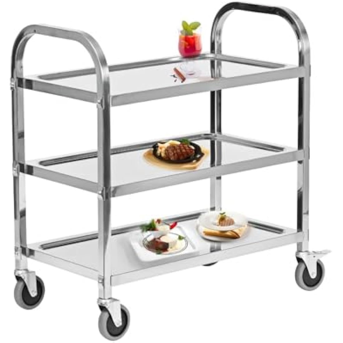 3-Tier Stainless Steel Serving Trolley – Rolling Utility Cart